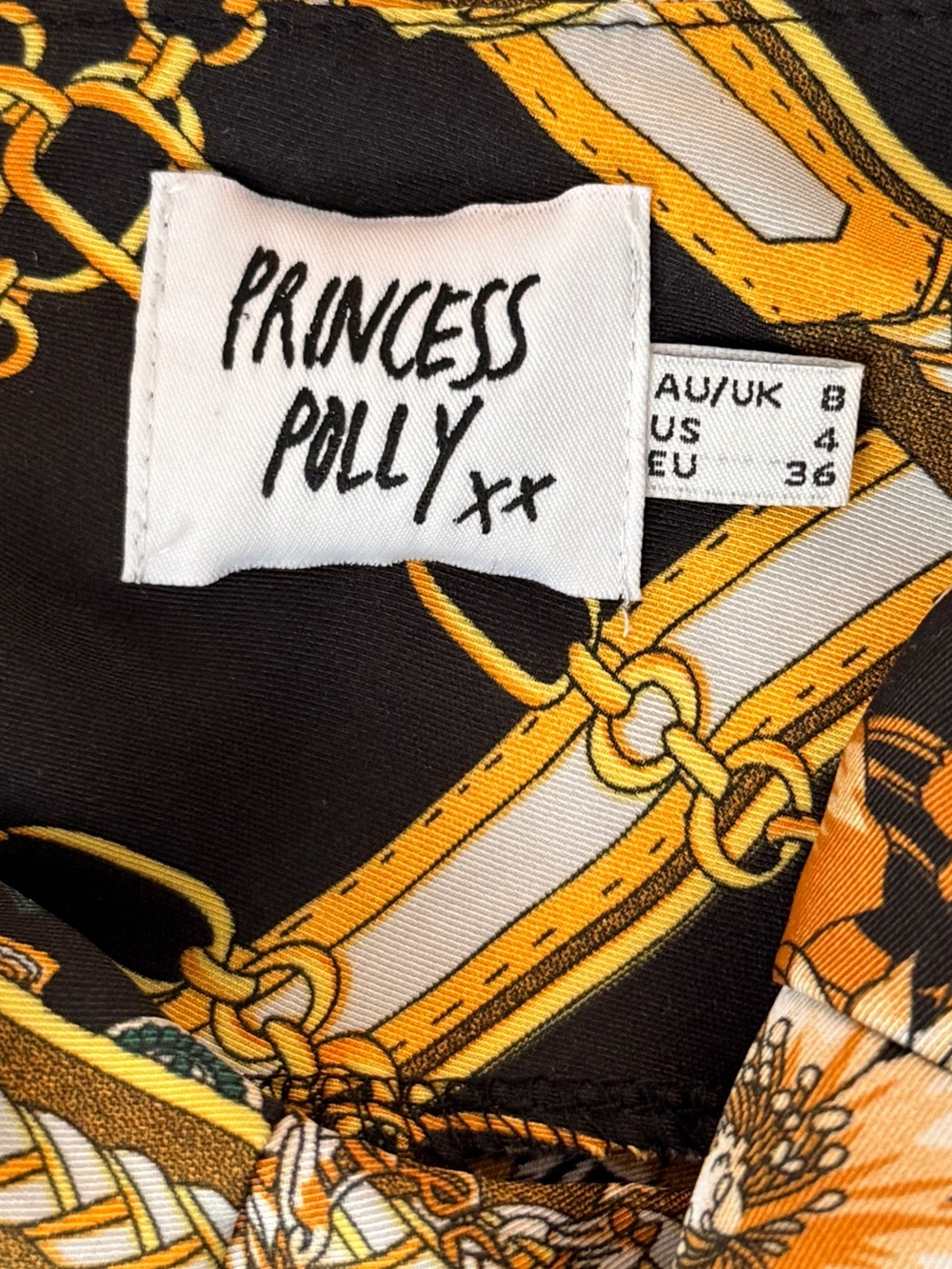 Princess Polly gold/black floral mini dress, Size 4 - Picture 4 of 4